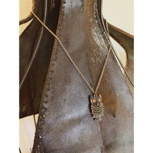 Owl Pendant Necklace, Antique Gold